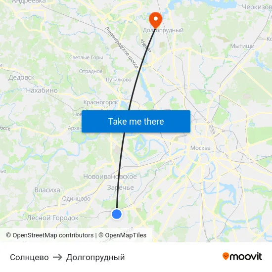 Солнцево to Долгопрудный map