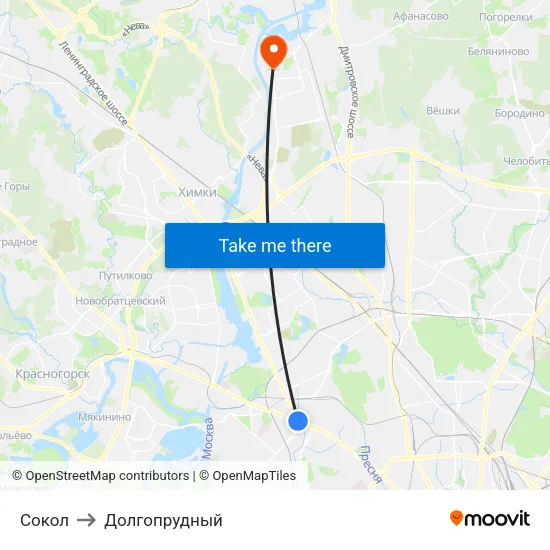 Сокол to Долгопрудный map