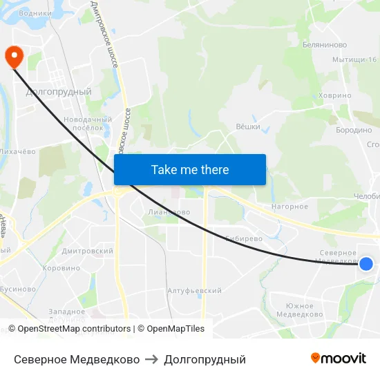 Северное Медведково to Долгопрудный map