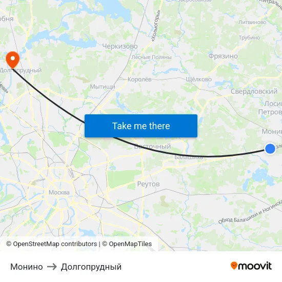 Монино to Долгопрудный map
