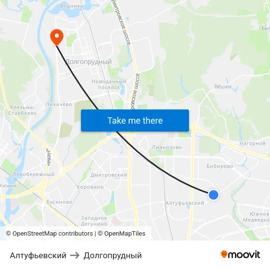 Алтуфьевский to Долгопрудный map