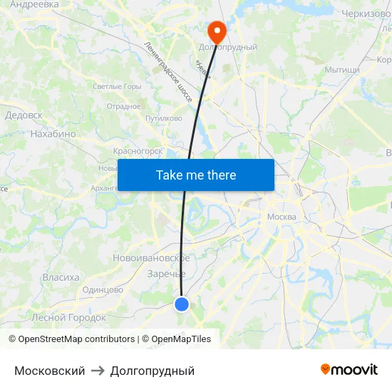 Московский to Долгопрудный map
