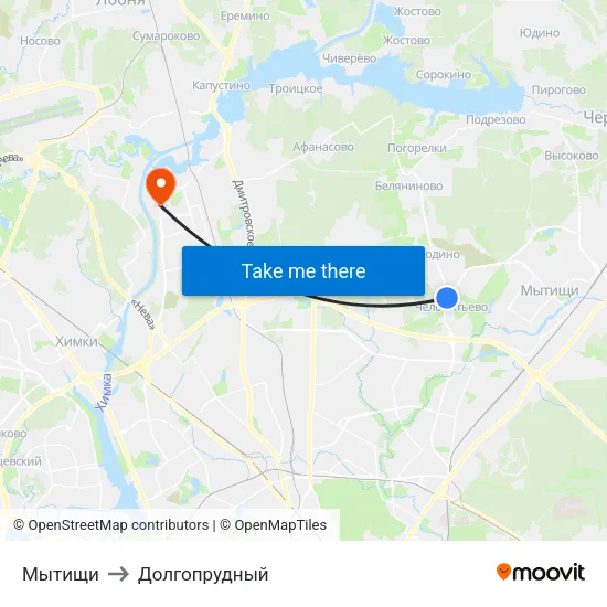Мытищи to Долгопрудный map