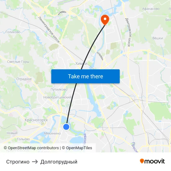 Строгино to Долгопрудный map