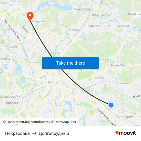 Некрасовка to Долгопрудный map
