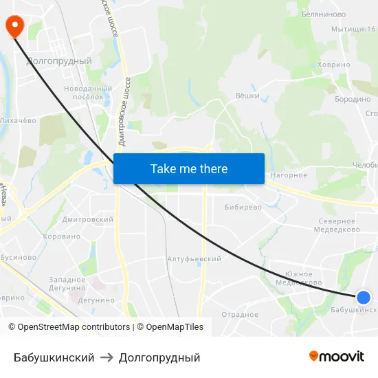 Бабушкинский to Долгопрудный map