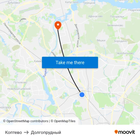 Коптево to Долгопрудный map