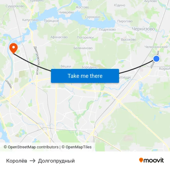 Королёв to Долгопрудный map