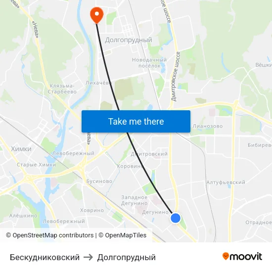 Бескудниковский to Долгопрудный map