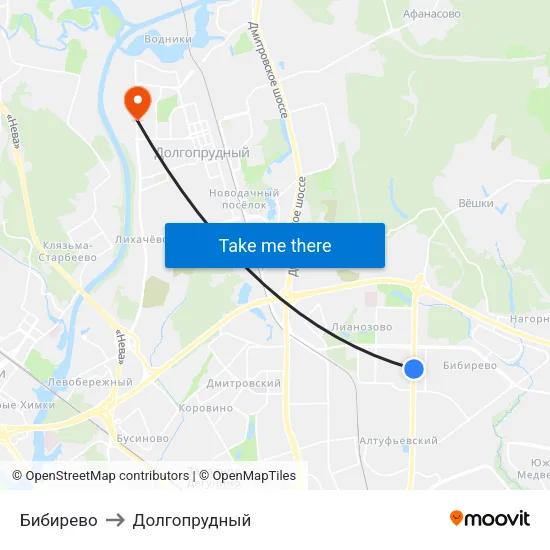 Бибирево to Долгопрудный map