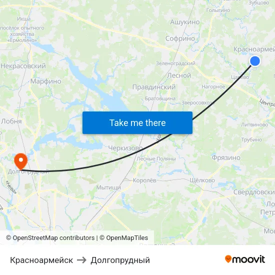 Красноармейск to Долгопрудный map