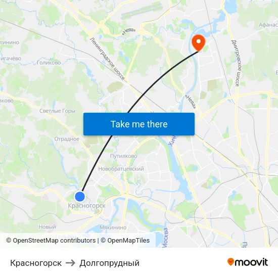 Красногорск to Долгопрудный map
