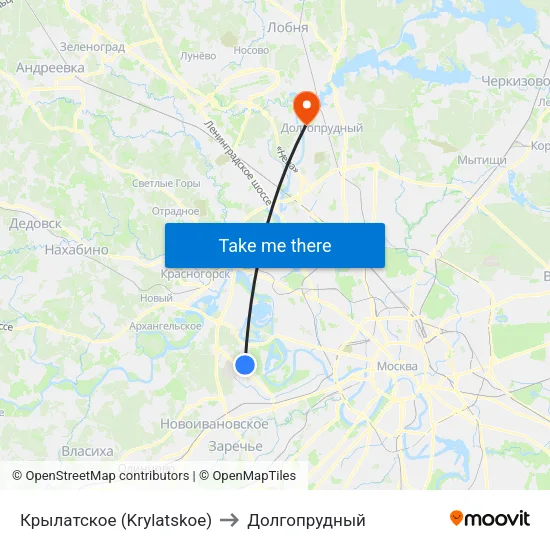 Крылатское (Krylatskoe) to Долгопрудный map