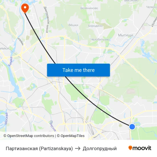 Партизанская (Partizanskaya) to Долгопрудный map