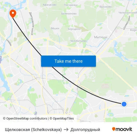 Щелковская (Schelkovskaya) to Долгопрудный map