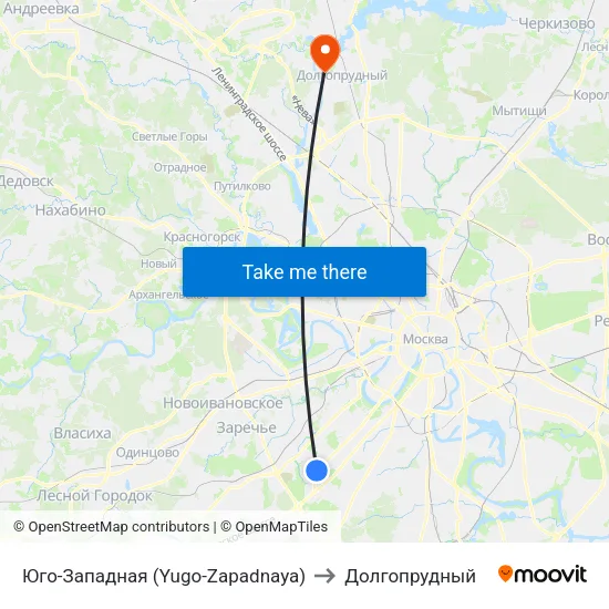 Юго-Западная (Yugo-Zapadnaya) to Долгопрудный map