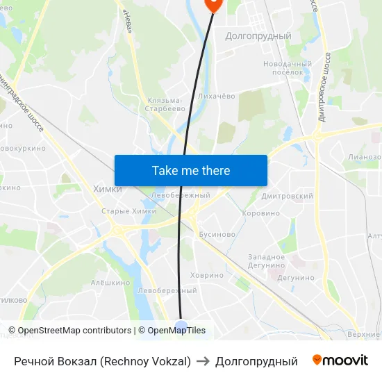 Речной Вокзал (Rechnoy Vokzal) to Долгопрудный map