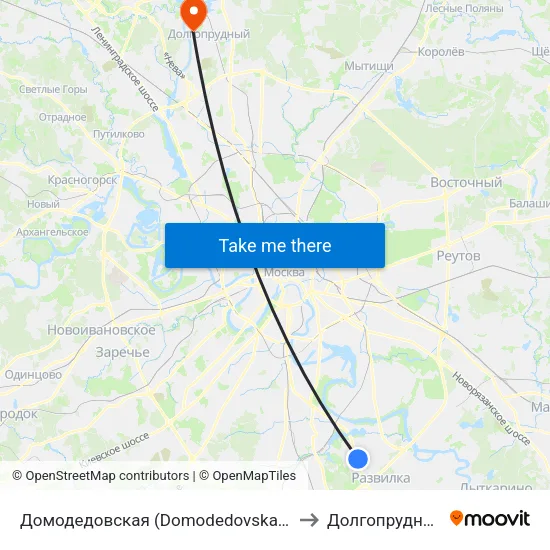 Домодедовская (Domodedovskaya) to Долгопрудный map