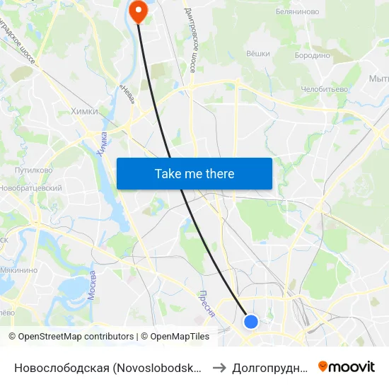 Новослободская (Novoslobodskaya) to Долгопрудный map