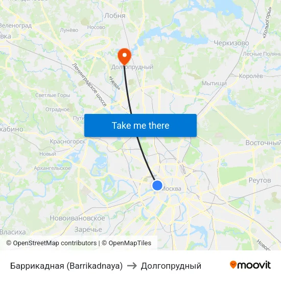 Баррикадная (Barrikadnaya) to Долгопрудный map