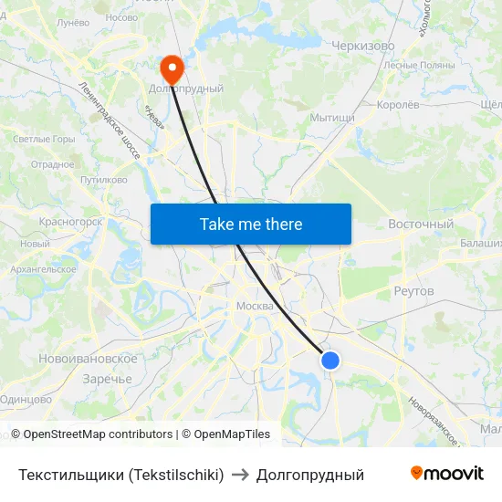 Текстильщики (Tekstilschiki) to Долгопрудный map