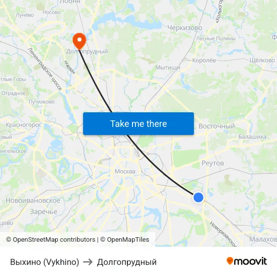 Выхино (Vykhino) to Долгопрудный map