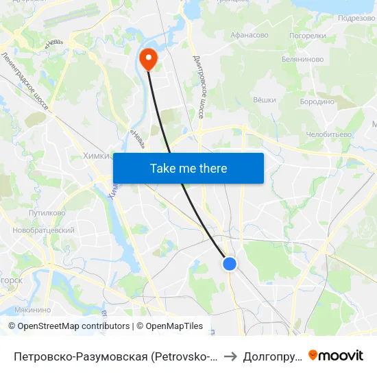 Петровско-Разумовская (Petrovsko-Razumovskaya) to Долгопрудный map