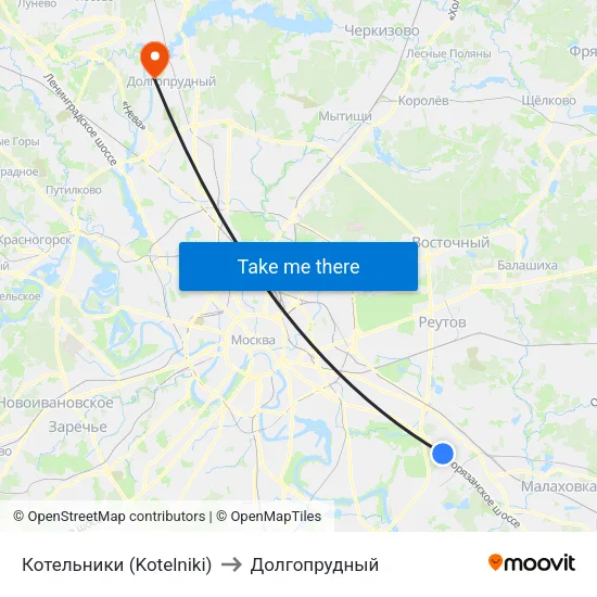 Котельники (Kotelniki) to Долгопрудный map