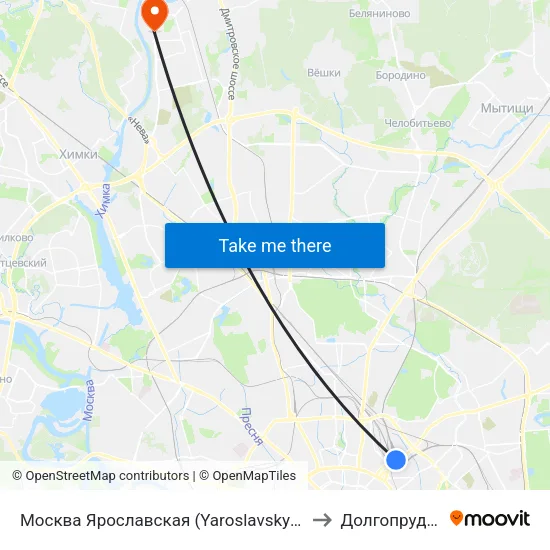 Москва Ярославская (Yaroslavsky Station) to Долгопрудный map