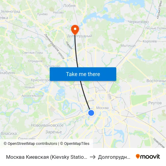 Москва Киевская (Kievsky Station) to Долгопрудный map