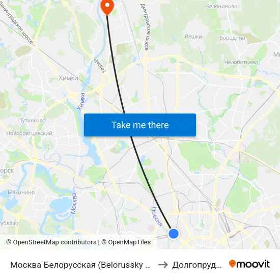Москва Белорусская (Belorussky Station) to Долгопрудный map