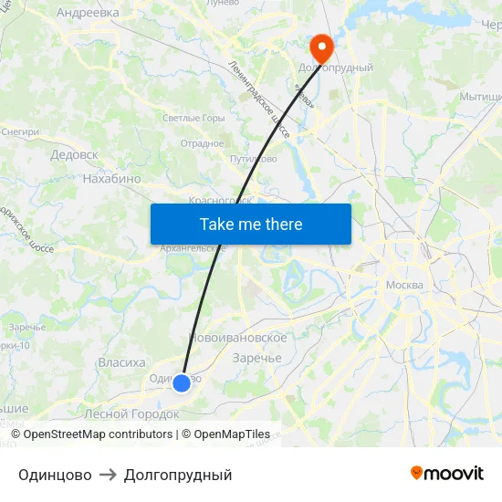 Одинцово to Долгопрудный map