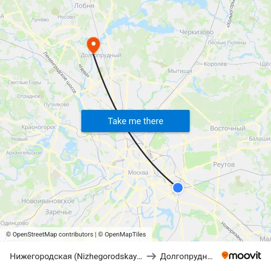 Нижегородская (Nizhegorodskaya) to Долгопрудный map