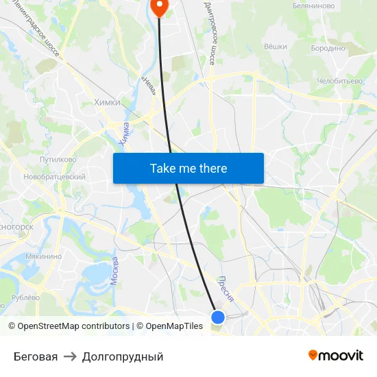 Беговая to Долгопрудный map