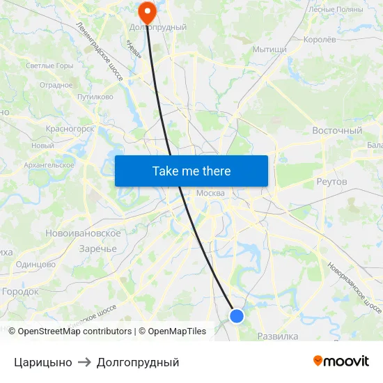 Царицыно to Долгопрудный map
