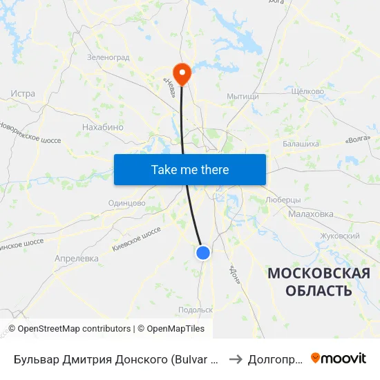 Бульвар Дмитрия Донского (Bulvar Dmitriya Donskogo) to Долгопрудный map