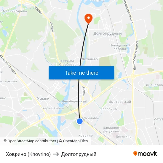 Ховрино (Khovrino) to Долгопрудный map