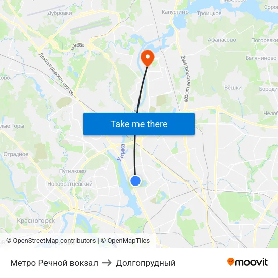 Метро Речной вокзал to Долгопрудный map