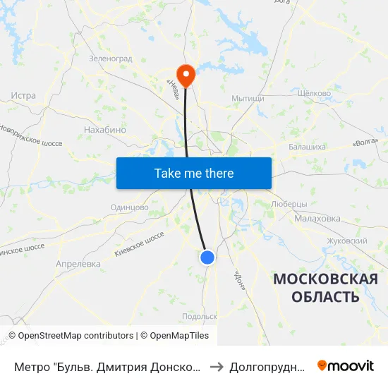 Метро "Бульв. Дмитрия Донского" to Долгопрудный map