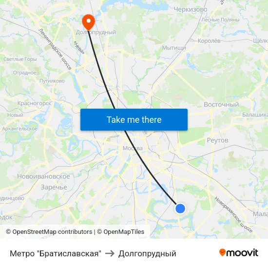 Метро "Братиславская" to Долгопрудный map
