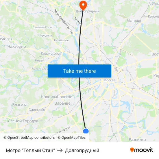 Метро "Теплый Стан" to Долгопрудный map