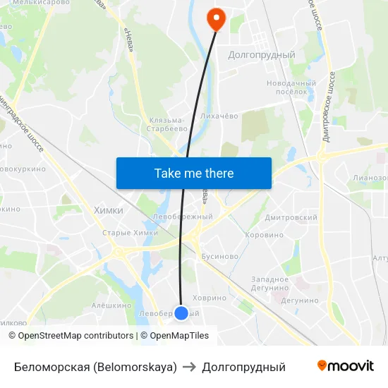 Беломорская (Belomorskaya) to Долгопрудный map