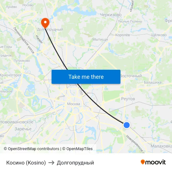 Косино (Kosino) to Долгопрудный map