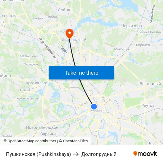 Пушкинская (Pushkinskaya) to Долгопрудный map