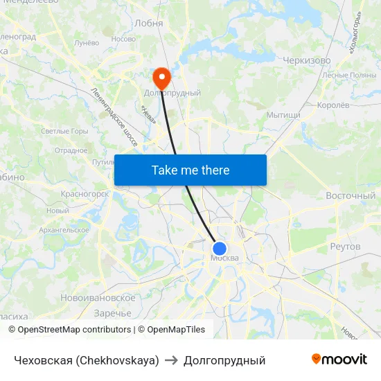 Чеховская (Chekhovskaya) to Долгопрудный map
