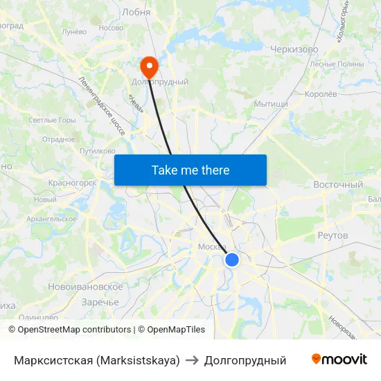 Марксистская (Marksistskaya) to Долгопрудный map