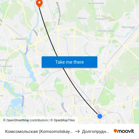 Комсомольская (Komsomolskaya) to Долгопрудный map