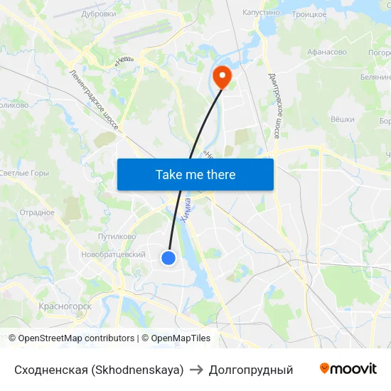Сходненская (Skhodnenskaya) to Долгопрудный map