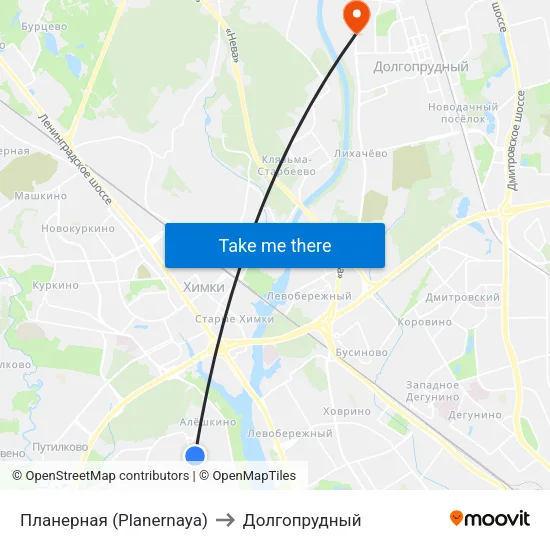 Планерная (Planernaya) to Долгопрудный map