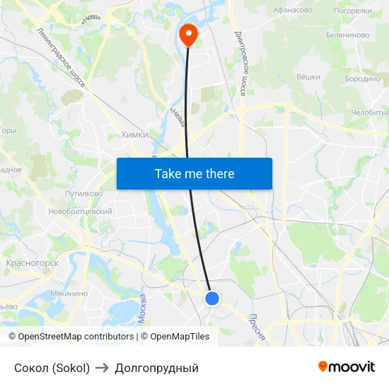 Сокол (Sokol) to Долгопрудный map